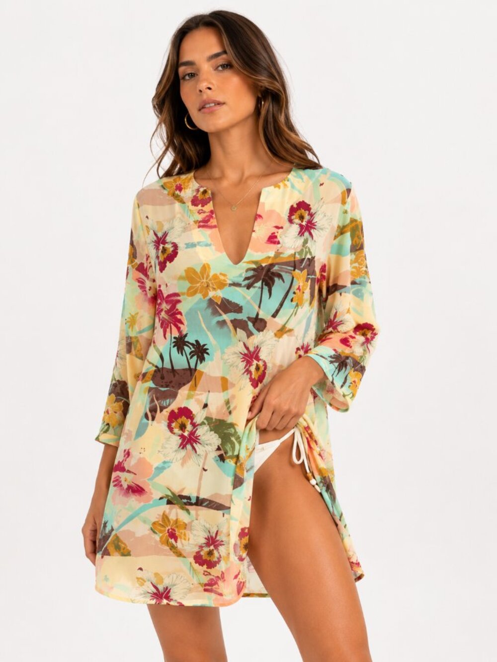 SWIM Tropical Sheer Mesh Swim Cover Up Dress Small